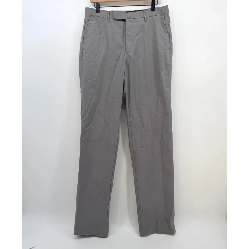 Peter Millar Pants Mens 33x35.5 Gray Poly Cotton SLIM‎ Flat Front MF16B17 NEW